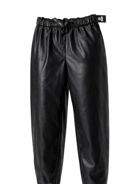 New with Tag $99 DKNY Black Faux Leather Jogger Pants with Drawstring Waist sz L